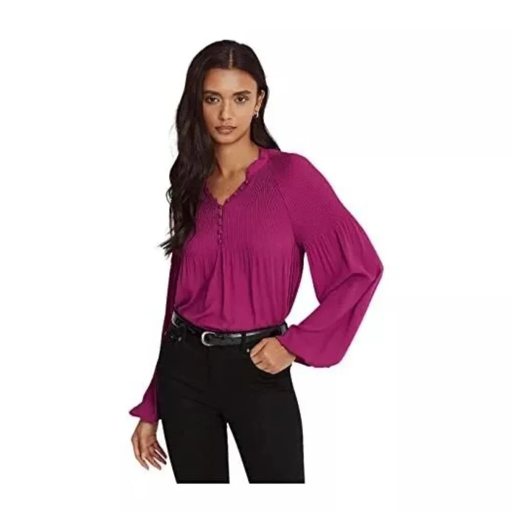 NWT LAUREN RALPH LAUREN Pleated Georgette Violet Blouse XL - Picture 1 of 6